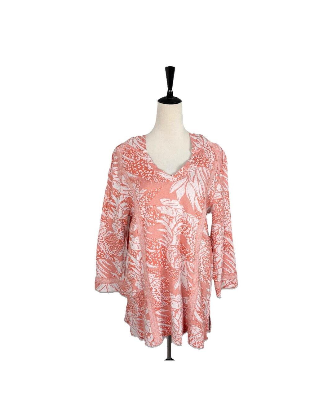 Soft Surroundings Hoodie Womens Large French Terry Pink Floral Pullover Beach